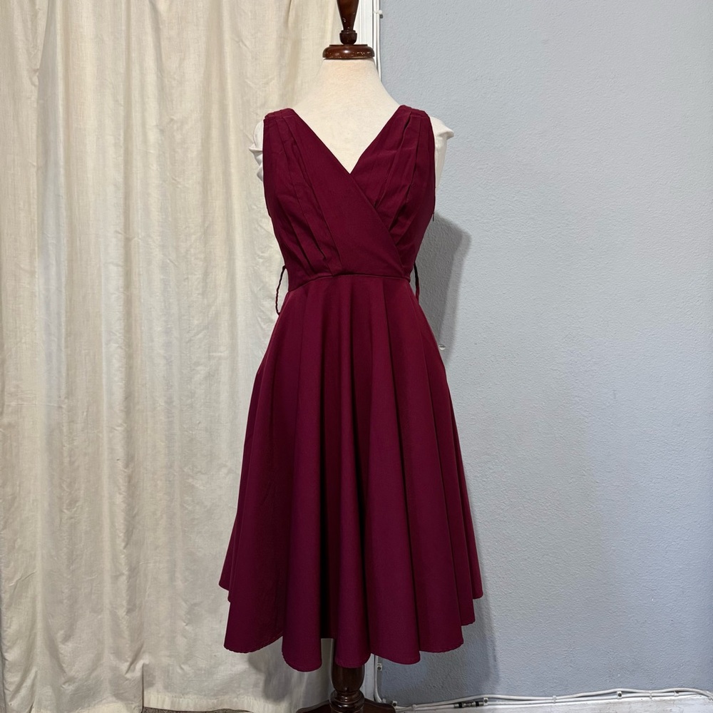 Grace Karin Women Fuchsia V-Neck 1950s Inspired Lined A-Line Dress Sz S No Belt